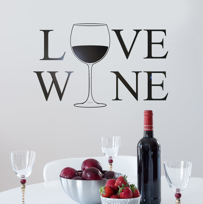 Vinyl Wall Decal Inscription Love Wine Bar Restaurant Stickers Mural 22.5 in x 14 in gz220