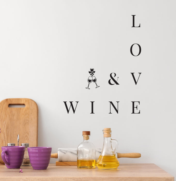 Love and Wine Vinyl Wall Decal Lettering Wine Bar Shop Glass Stickers Mural (k262)