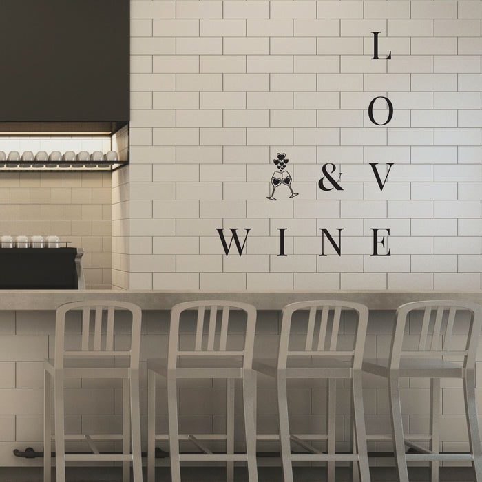 Love and Wine Vinyl Wall Decal Lettering Wine Bar Shop Glass Stickers Mural (k262)