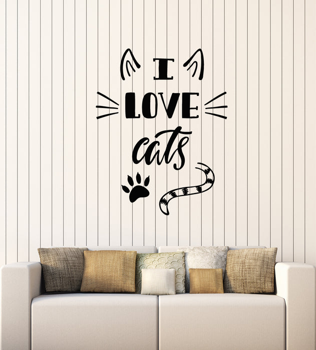 Vinyl Wall Decal Words Phrase I Love Cats Tail Pet Home Stickers Mural (g3625)