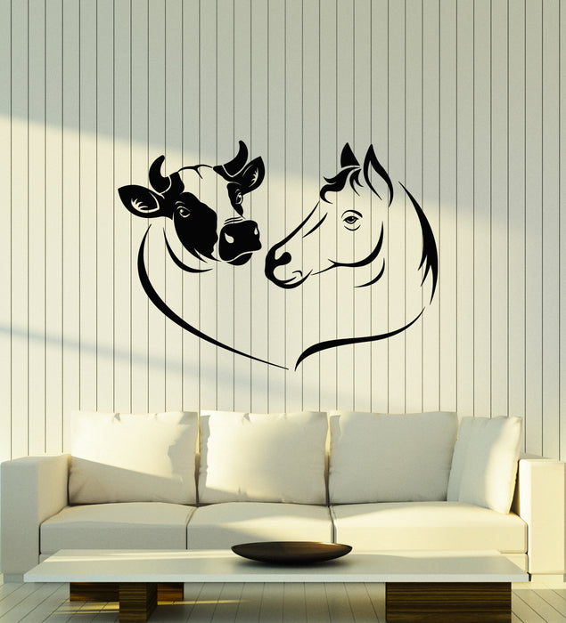 Vinyl Wall Decal Cow Horse Love Animal Farm Village Rural Stickers Mural (g4756)