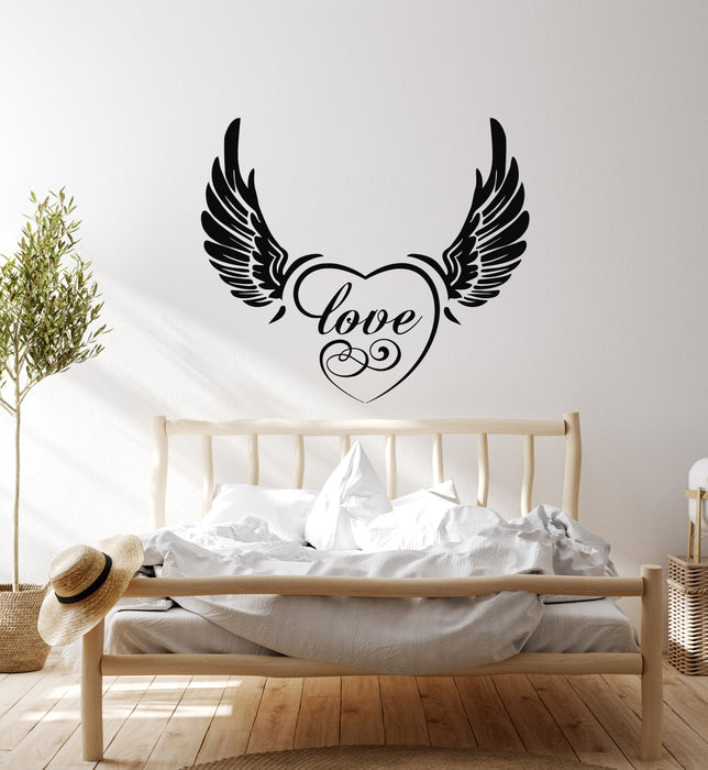 Vinyl Wall Decal Love Heart Symbol Wings Romance Bedroom Stickers Mural (g6845)