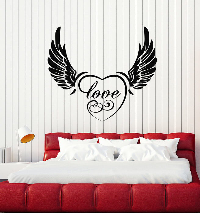 Vinyl Wall Decal Love Heart Symbol Wings Romance Bedroom Stickers Mural (g6845)