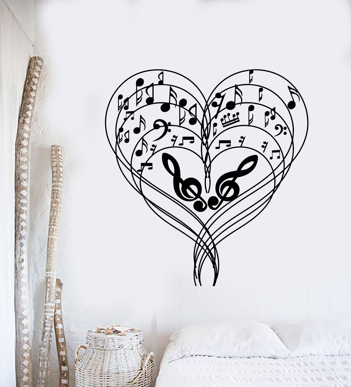 Vinyl Wall Decal Love Music Treble Clef Musical Notes Hearts Symbol St