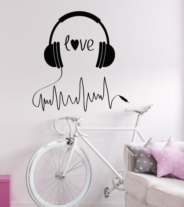 Vinyl Wall Decal Headphones Listen Love Music Heartbeat Stickers Mural (g6392)