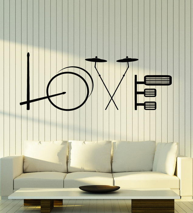 Vinyl Wall Decal Love Music Drums Musical Instruments Drummer Stickers Mural (g6630)