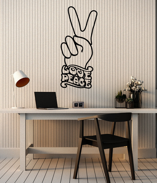 Vinyl Wall Decal Lettering Love Peace Fingers Living Room Stickers Mural (g3730)