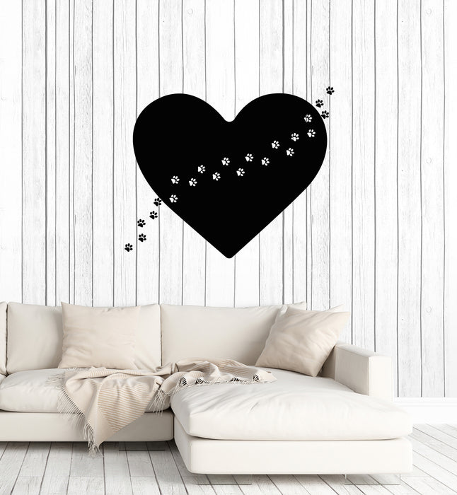 Vinyl Wall Decal Love Pets Grooming Animals Heart Paw Prints Stickers Mural (g3375)