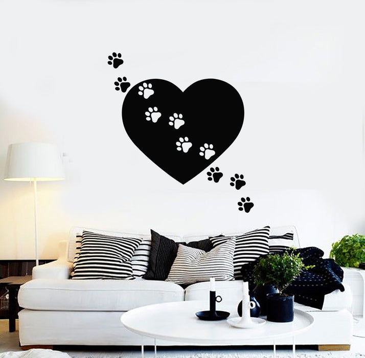 Vinyl Wall Decal Heart Symbol Love Pets Shop Animal Paw Prints Stickers Mural (g4861)