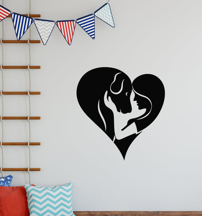 Vinyl Wall Decal Girl With Dog Pets Love Home Animal Care Stickers Mural (g4751)