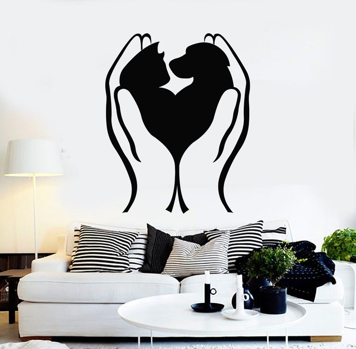 Vinyl Wall Decal Love Pet Dog Cat Hands Home Animals Care Shop Stickers Mural (g5468)