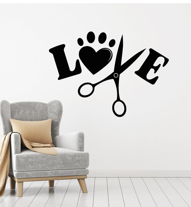 Vinyl Wall Decal Love Pet Grooming Beauty Salon Paw Print Stickers Mural (g6372)