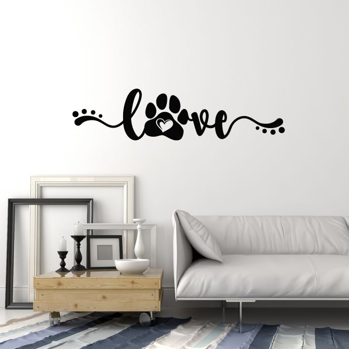 Vinyl Wall Decal Animals Love Paw Print Heart Pet Shop Grooming Stickers Mural (g3618)