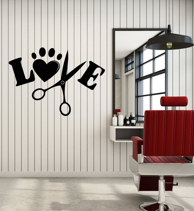 Vinyl Wall Decal Love Pet Grooming Beauty Salon Paw Print Stickers Mural (g6372)