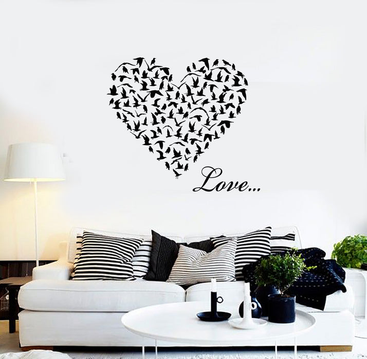 Vinyl Wall Decal Love Heart Word Lettering Black Raven Patterns Stickers Mural (g3848)