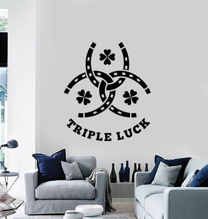 Vinyl Wall Decal Triple Luck Quatrefoil Horseshoe Ireland Irish Mascot Stickers Mural (g898)