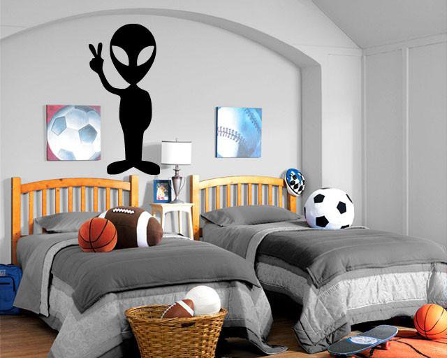 Vinyl Decal Funny Alien Peace Sign Green Friends Area 51 Mural Wall Art Sticker for Children's Room Unique Gift (m043)