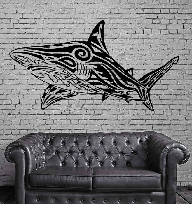 Wall Vinyl Art Sticker Big White Shark Marine Sea Ocean Tribal Decor Unique Gift (m084)
