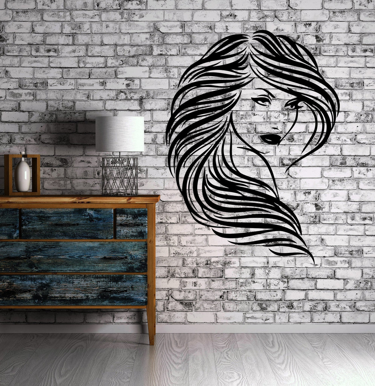 Wall Decor Vinyl Decal Beautiful Girl Wavy Hair Salon Art Sticker Uniq ...