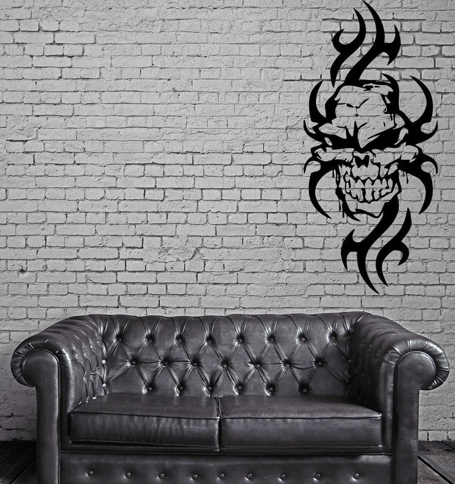 Wall Sticker Vinyl Decal Skull with Flames Gothic Biker Auto Decor Knifes Unique Gift (m173)