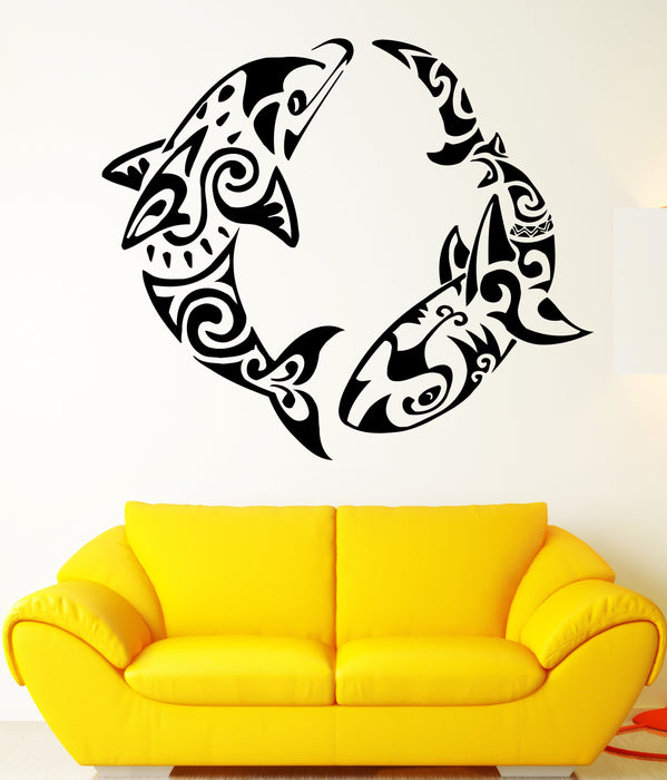 Window Wall Vinyl Art Sticker Dolphin VS Shark Ocean Sea Marine Decor Unique Gift (m213w)