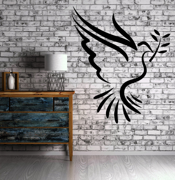 Wall Mural Vinyl Art Sticker Dove of Peace with Olive Branch Pacifism Decor Unique Gift (m330)