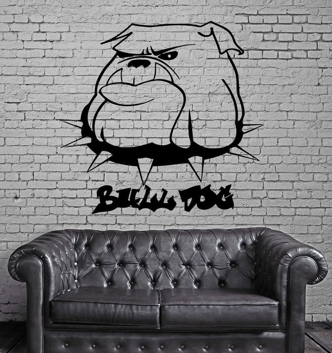 Cartoon Bull Dog Collar Portrait Animal Decor Wall Mural Vinyl Art Sticker Unique Gift M472