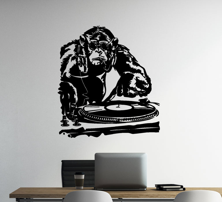Monkey DJ Music Vinyl Records Electro House Decor Wall Mural Vinyl Sticker Unique Gift M474