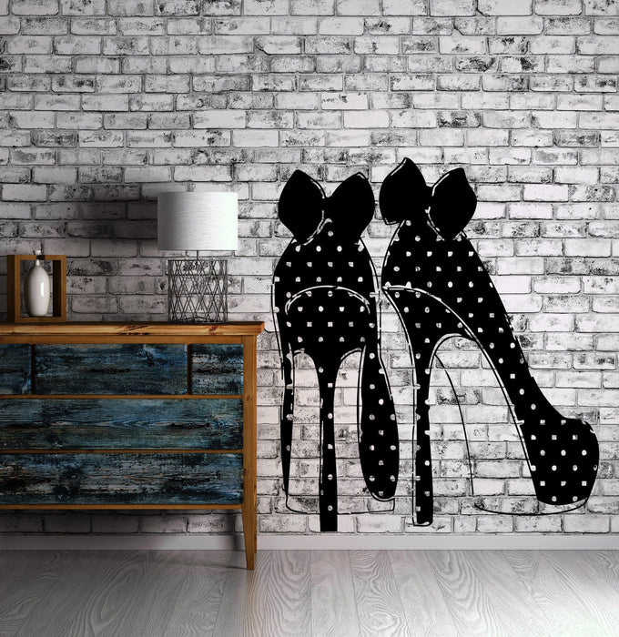 High Heel Fashion Shoes Polka Dots Bows Decor Wall MURAL Vinyl Art Sticker Unique Gift M504