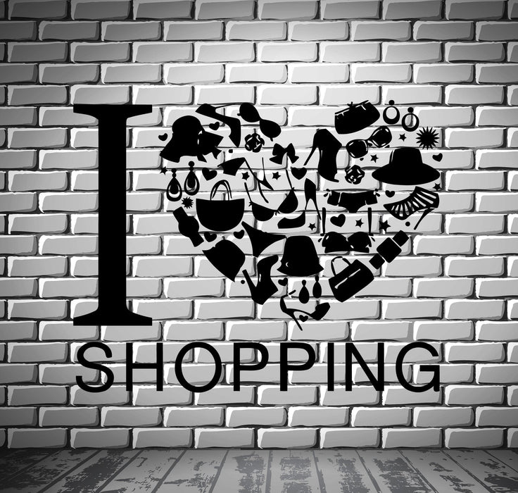 I Love Heart Shopping Shoes Fashion Wall Decor Mural Vinyl Art Sticker Unique Gift M519
