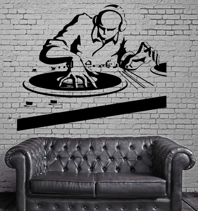 Club Electro House Music DJ Spinning Wall Decor Mural Vinyl Art Sticker Unique Gift M520