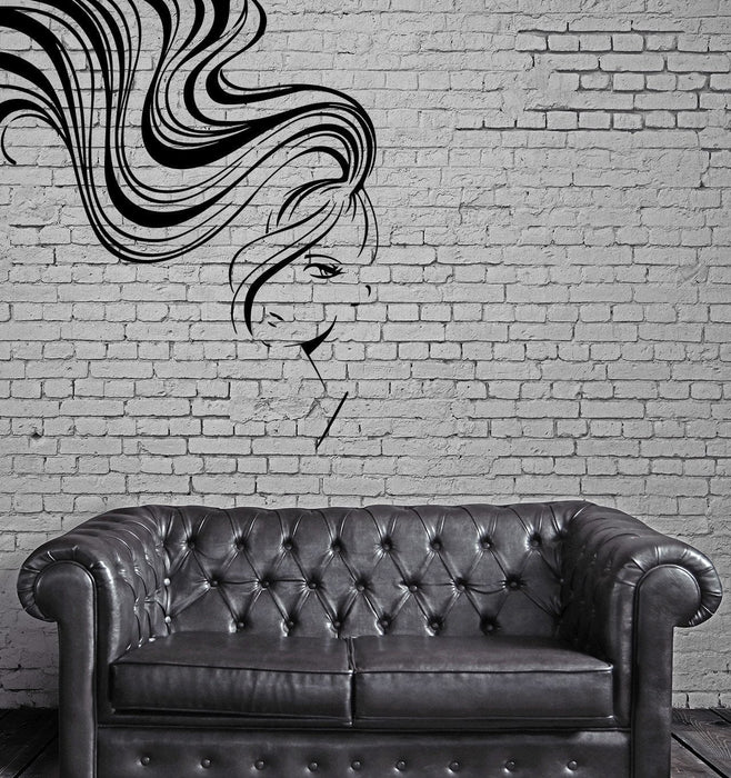 Sexy Woman Face Long Hair Ponytail Bangs Wall Decor Mural Vinyl Art Sticker Unique Gift M549