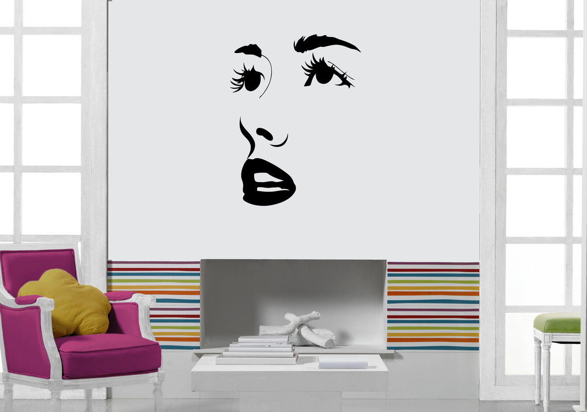 Vinyl Decal Wall Sticker Female Face Wide Open Eyes and Lips Unique Gi ...