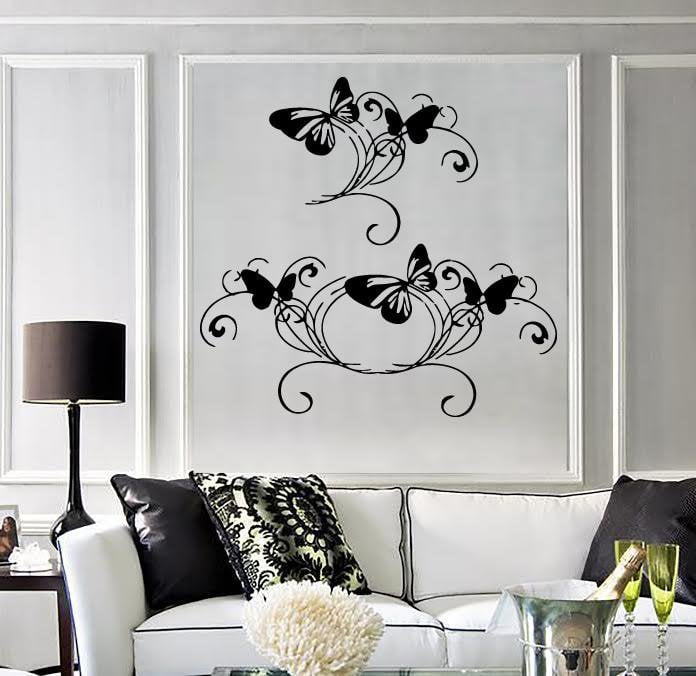 Vinyl Decal Wall Sticker Butterfly Ornament Wavy Lines Home Beauty Decor Unique Gift (M603)