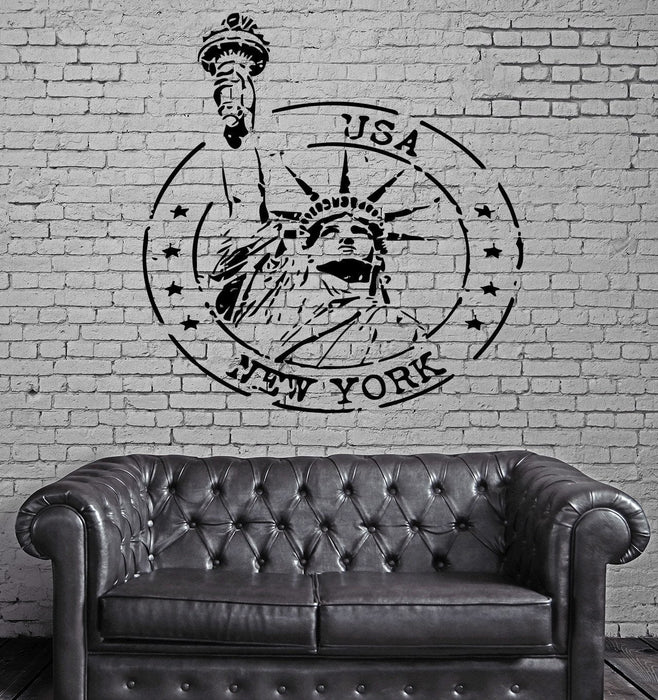 Grunge Rubber Stamp New York Statue of Liberty Wall Mural Vinyl Art Sticker Unique Gift M607