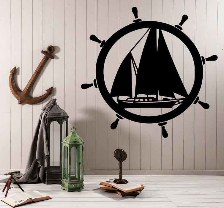 Vinyl Decal Wall Sticker Decor Elements of Sea Ship Steering Wheel Unique Gift (M614)