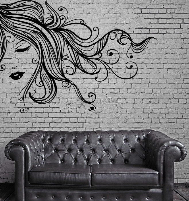 Sexy Girl Face Full Lips Curly Long Hair Wall Art Mural Vinyl Decal Sticker Unique Gift (M618)