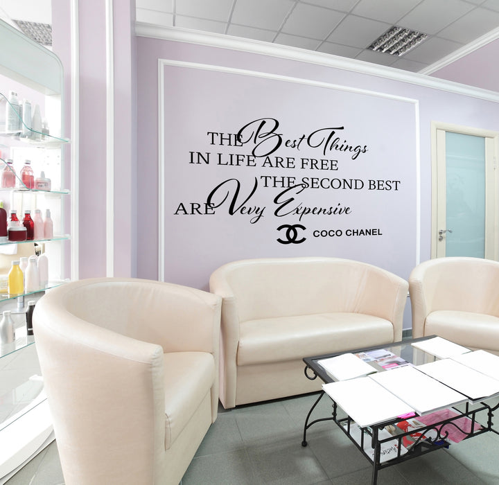 Chanel Quote Best things in Life are free Decal Wall Vinyl Art Sticker Unique Gift m750