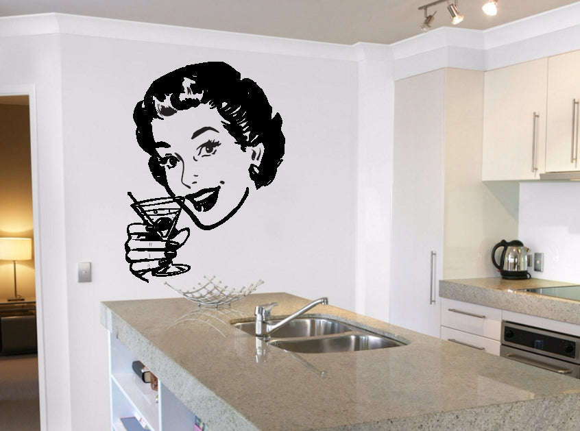 Retro Bar Martini Cocktail Woman Pin up Wall Decal Sticker m769