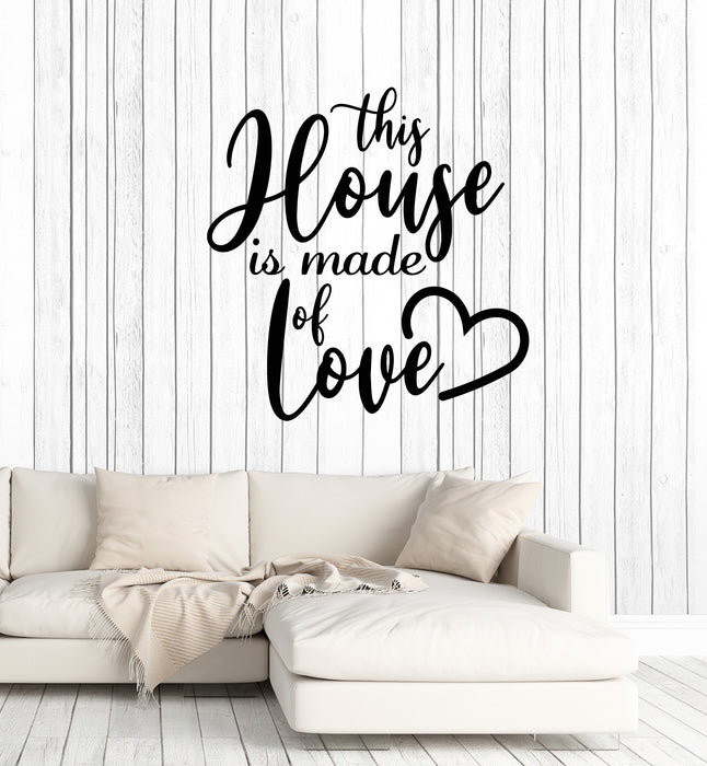 Vinyl Wall Decal Words Phrase House Made Of Love Heart Stickers Mural (g3624)