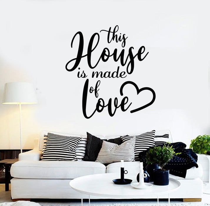 Vinyl Wall Decal Words Phrase House Made Of Love Heart Stickers Mural (g3624)