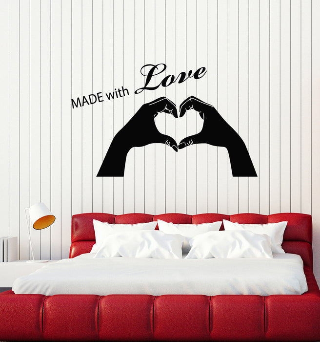 Vinyl Wall Decal Made With Love Heart Romantic Words Lettering Stickers Mural (g3594)