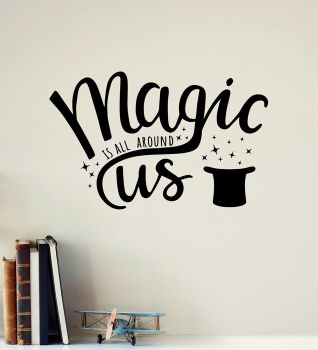 Vinyl Wall Decal Inspirational Magic Tricks Quote Hat Stars Kids Room Stickers Mural (ig6334)