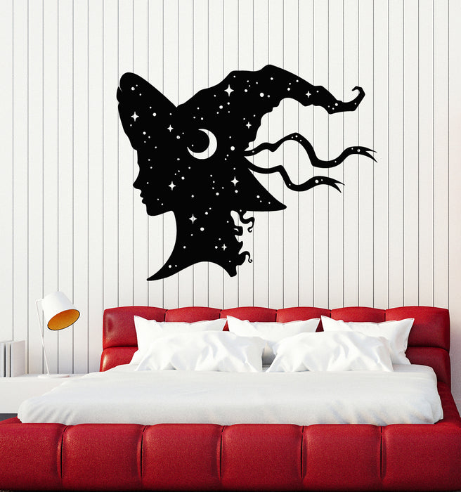 Vinyl Wall Decal Magic Girl Witch With Hat Night Stars Moon Stickers Mural (g4099)