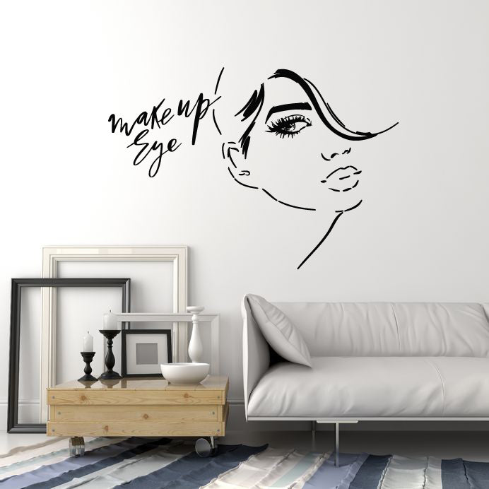 Vinyl Wall Decal Sexy Female Face Makeup Eye Lashes Fashion Beauty Salon Stickers Mural (g2293)