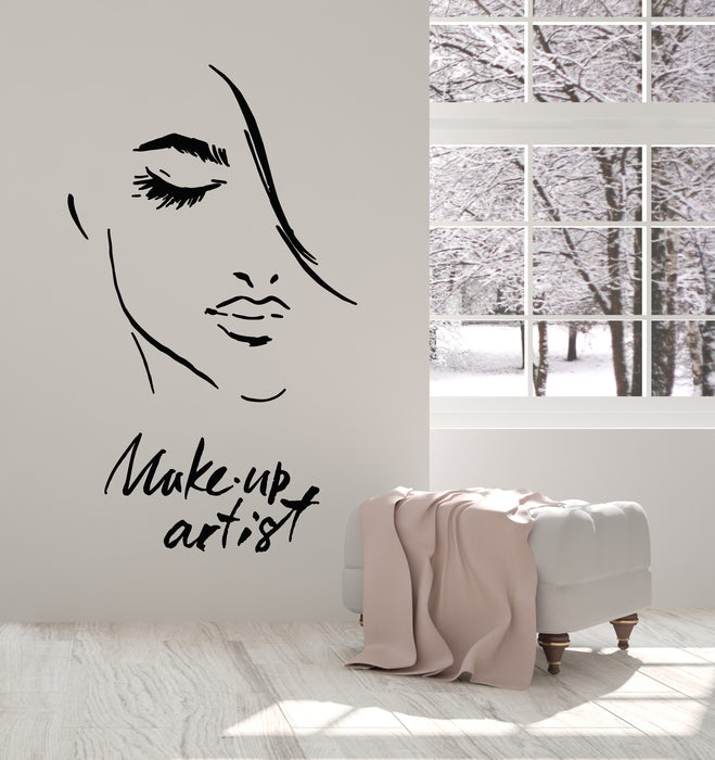 Vinyl Wall Decal Makeup Artist Fashion Girl Face Cosmetics Beauty Salon Stickers Mural (g2428)