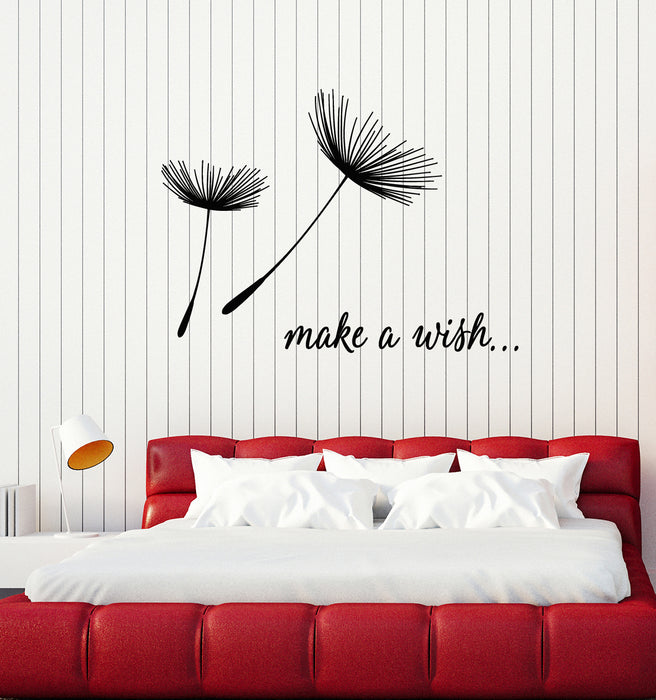 Vinyl Wall Decal Phrase Make A Wish Dandelion Bedroom Decor Stickers Mural (g3578)