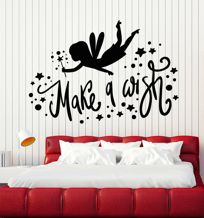 Vinyl Wall Decal Phrase Make A Wish Fairy Children's Room Stickers Mural (g6450)