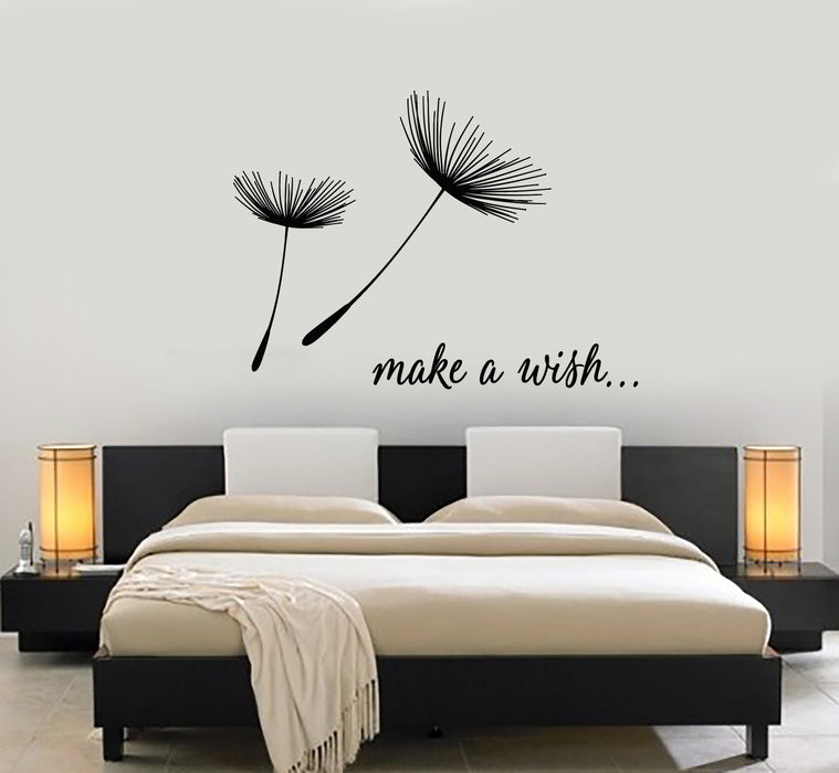 Vinyl Wall Decal Phrase Make A Wish Dandelion Bedroom Decor Stickers Mural (g3578)