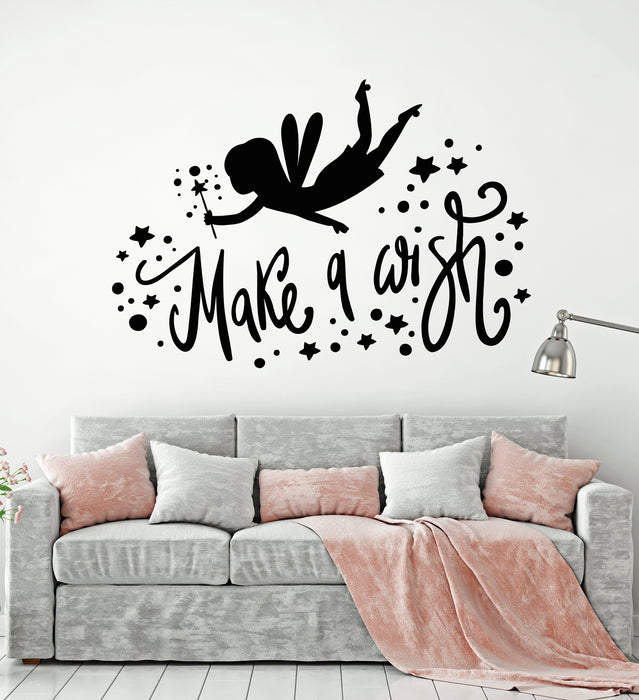 Vinyl Wall Decal Phrase Make A Wish Fairy Children's Room Stickers Mural (g6450)